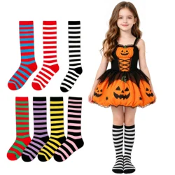 Calcetines hasta la rodilla de algodón para niños y niñas, medias con rayas de cebra de colores, payaso de tubo largo, dopamina, navidad