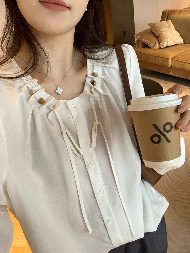 

Slimming Effectiven irt Dstring Pleated Button Lightweight Ethnic Sle Casual Loose Fit Women's irt
