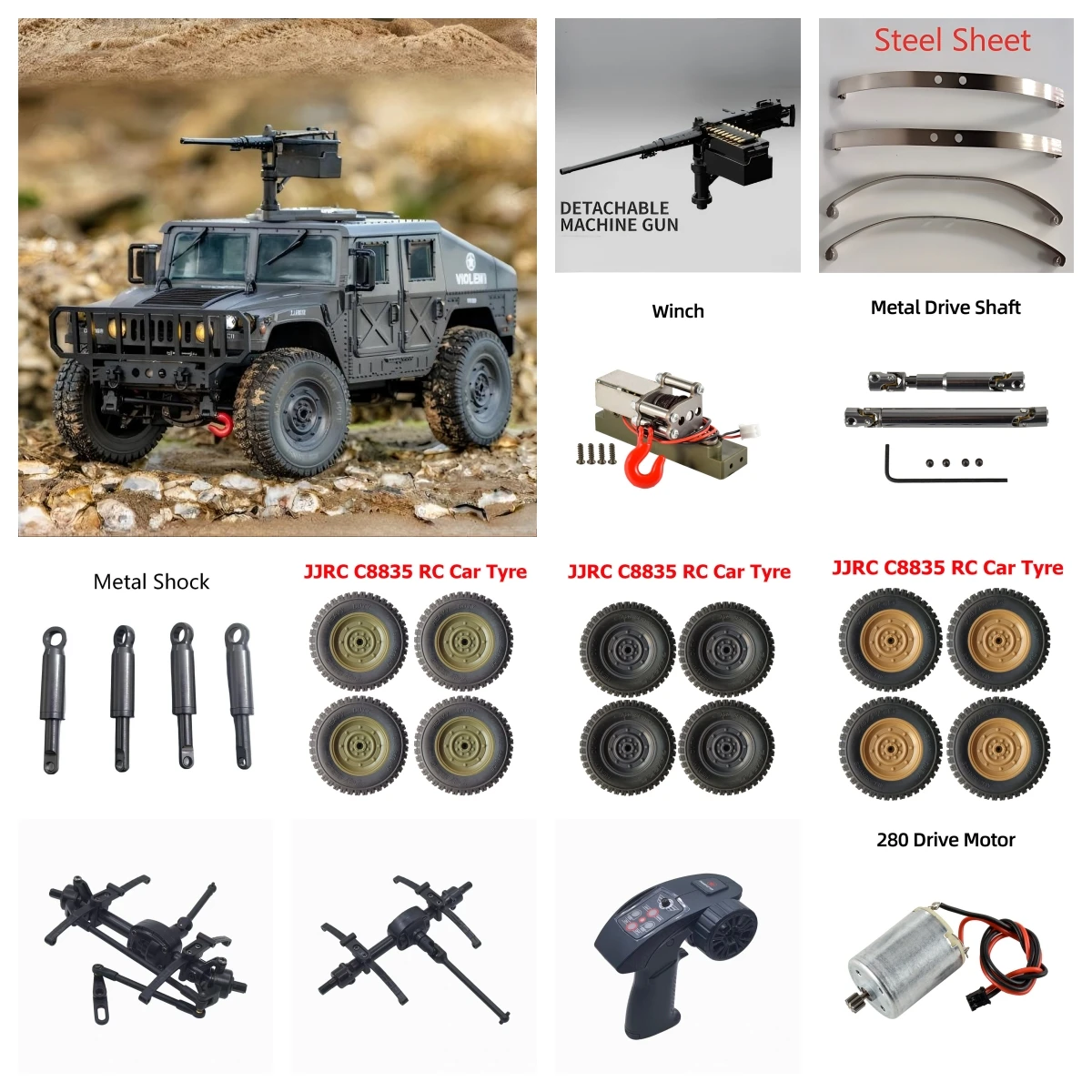 Peça para Carro RC JJRC C8835, Acessórios, Guincho, Chapa Metálica, Eixo de Transmissão, Pneus, Peça de Atualização Original JJRC C8835