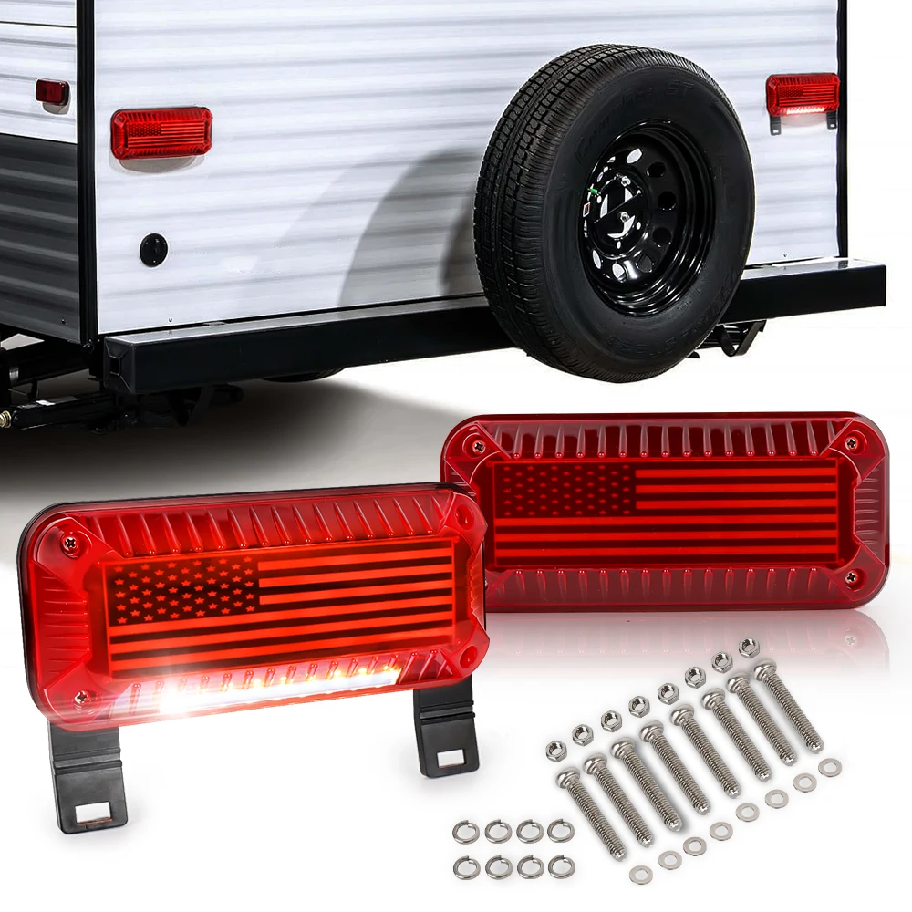 RV Camper Trailer Tail Lights With Running/Turn Signal/Brake/Stop License Plate Light