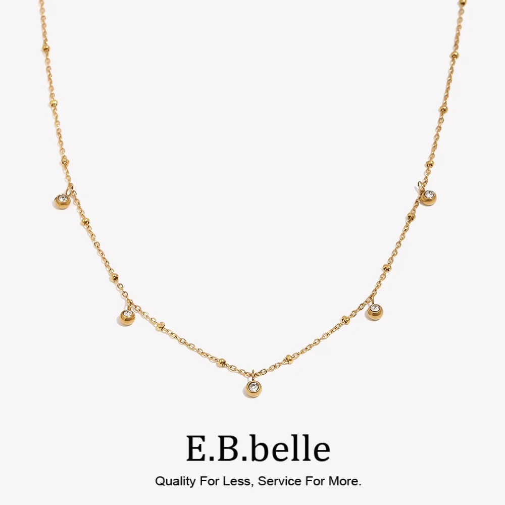E.B.belle Green White Zircon Necklace Hypoallergenic 18K Gold Plated Necklace 316L Stainless Steel Accessories