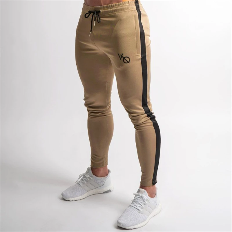 Cotton navy slim trousers street clothing men\'s casual pants jogger fashion embroidery stitching fitness exercise sports pants