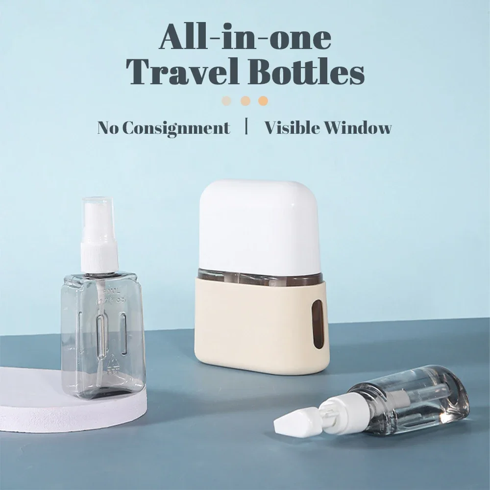 2/3/4-In-1 Travel Refillable Bottle Set Combination Liquid Lotion Shampoo Shower Gel Dispenser Empty Cosmetic Container Atomizer