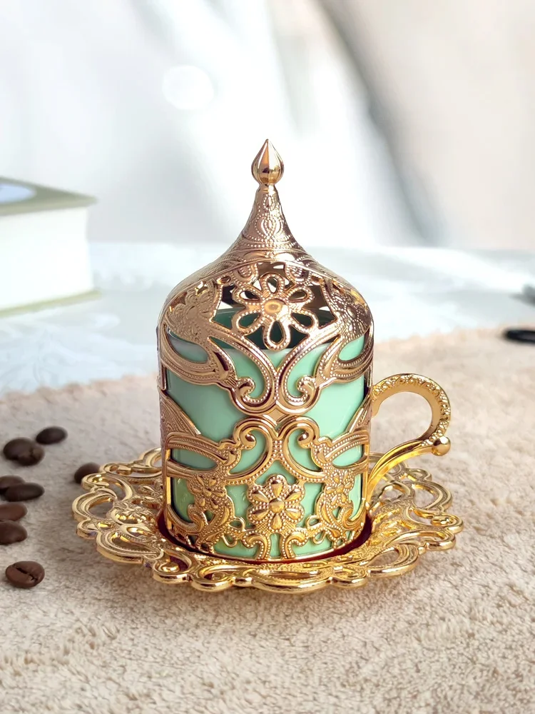 Coffee cup set European small exquisite retro palace set Türkiye imported gold copper alloy with cover