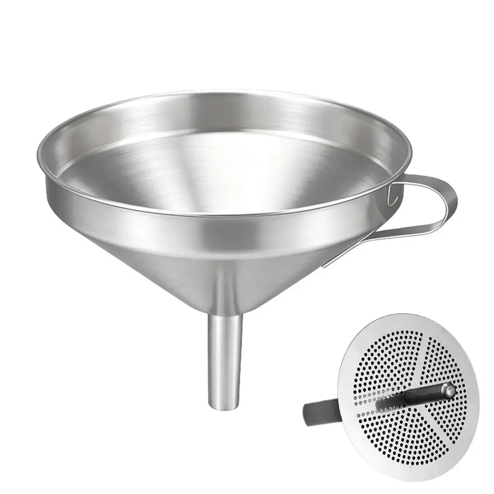 Reusable Wide Mouth Stainless Steel Funnel Silver Detachable Strainer Filter Wide Mouth Funnel Oil Funnel Liquid Transferring