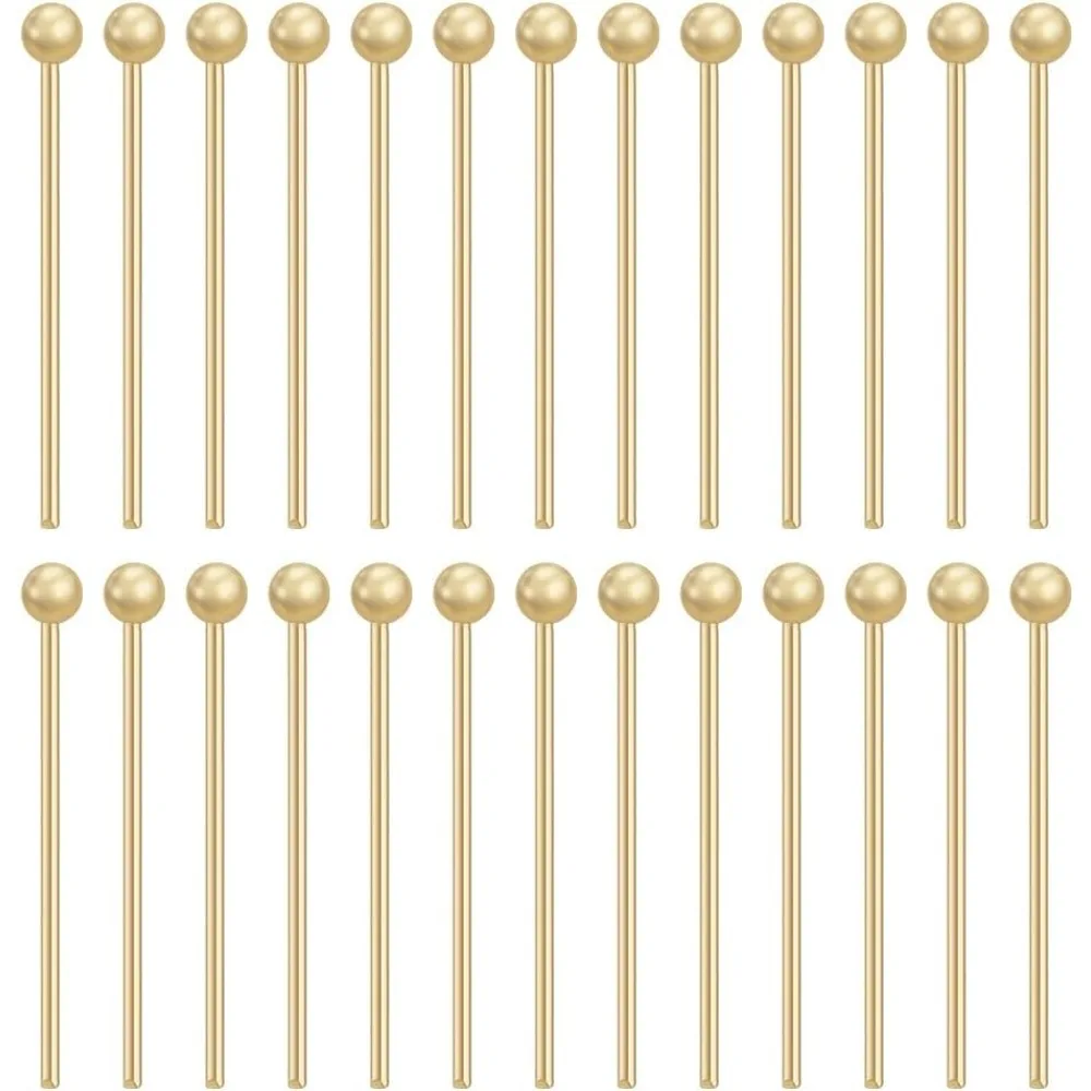 400PCS 18K Gold Plated Ball Head Pins 22 Gauge/0.6mm Brass Satin Pins 0.6 Inch/16mm End Headpins Straight Head Pins for Pendant