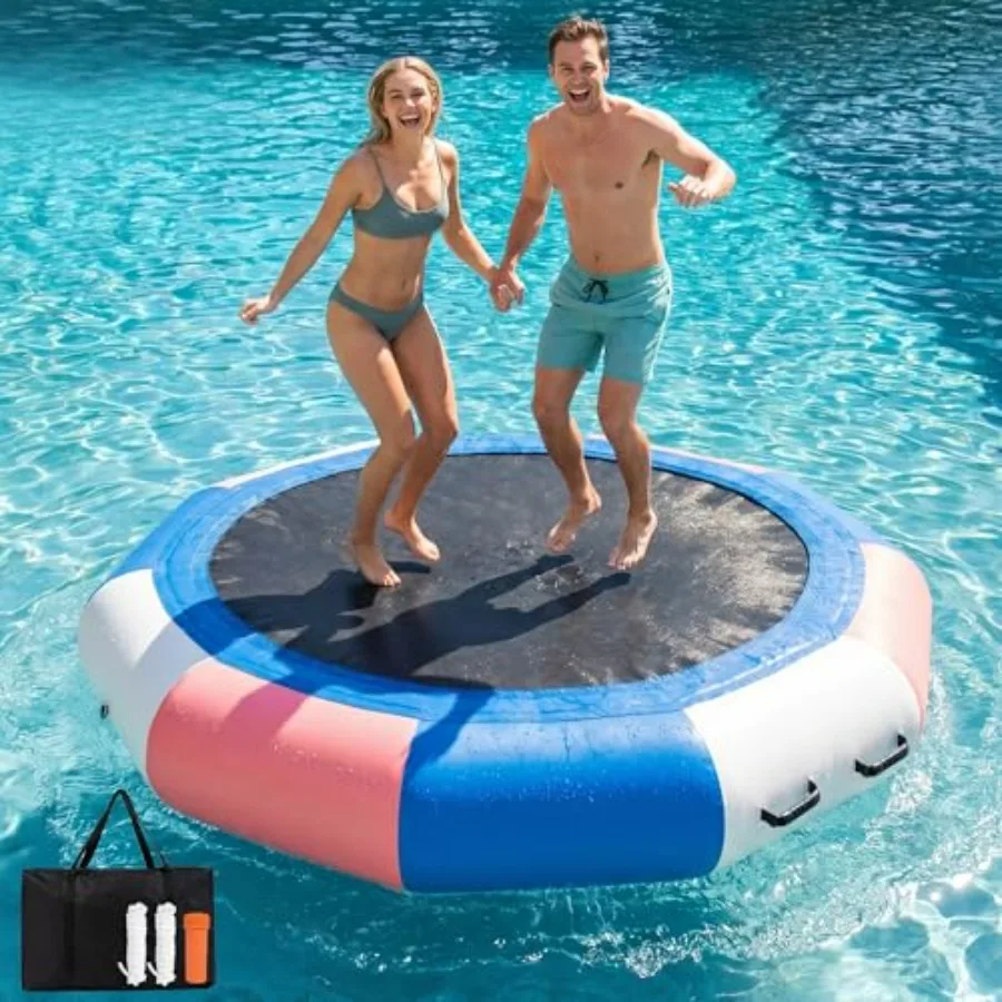 

Inflatable Water Trampoline for Lake, Heavy Duty PVC Blue Floating Platform for Adults,8/10/12/15FT with Ladder Ropes No Pump