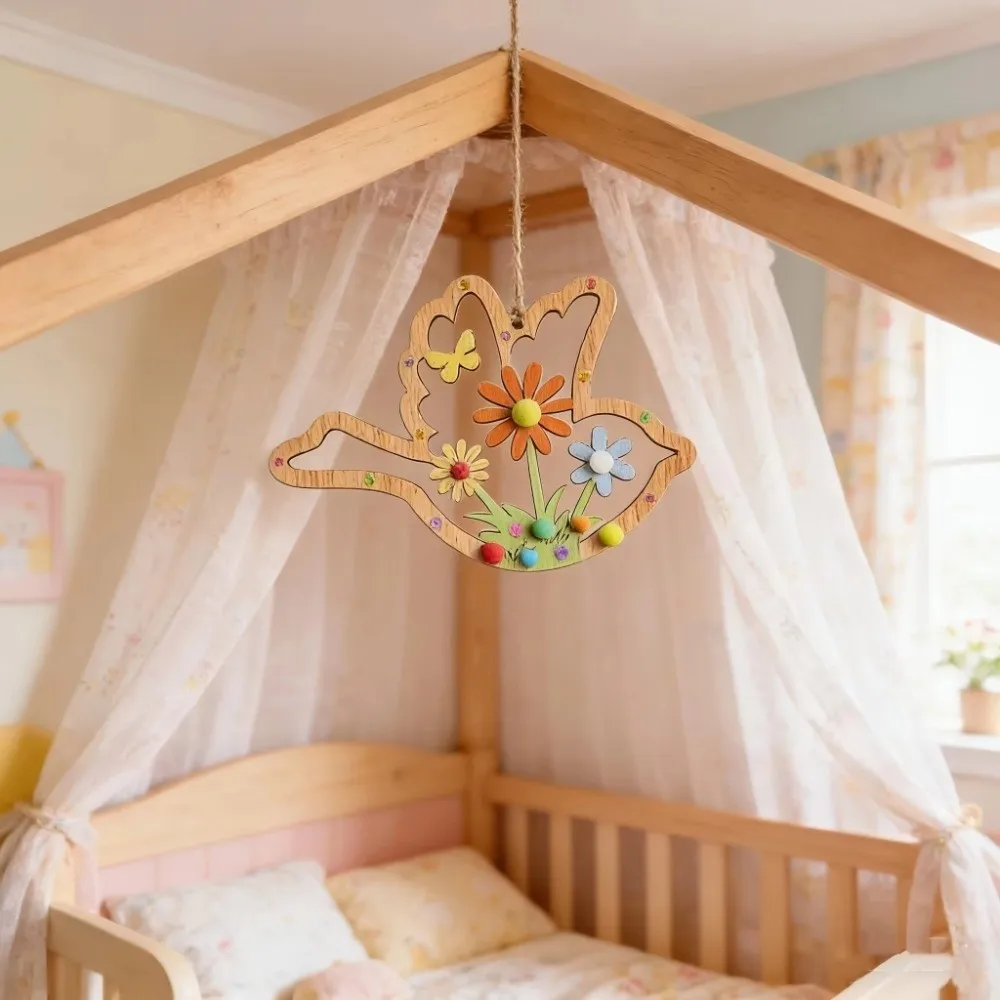 6pcs Wooden Butterfly Flower Shaped Ornaments Unfinished Coloring Home Decor Hanging Handmade Mini Wood Crafts