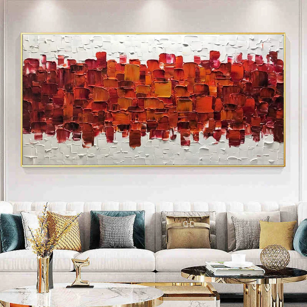 

Large hand painted Abstract Oil Painting on Canvas Handmade Modern Red Oil Painting for Living Room bedroom Wall Art Home Decor