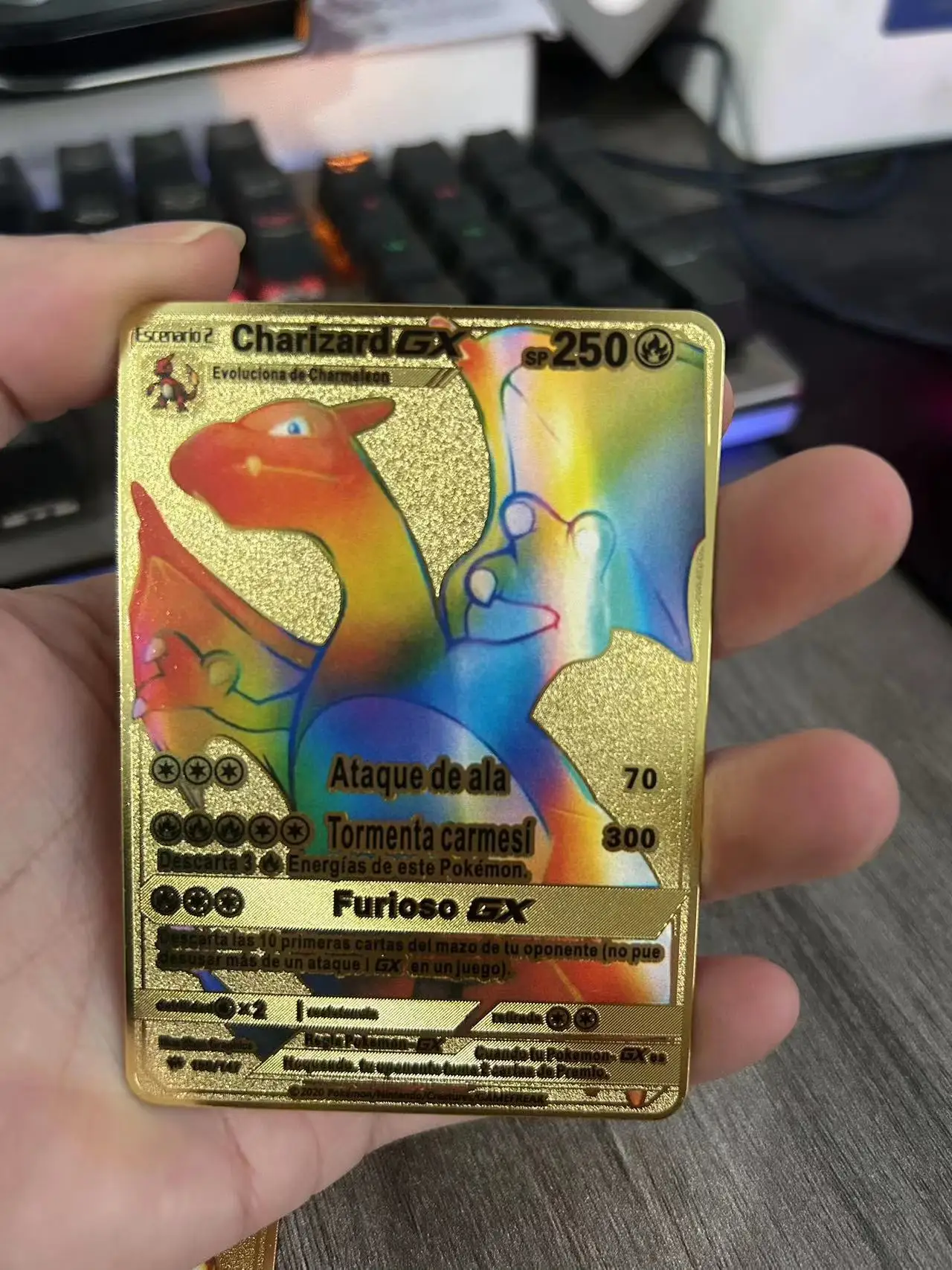 Espanhol Gold Metal Pokemon Cartões, Hard Iron Cartões, Metwtwo, Pikachu, Gx, Charizard, Vmax, Coleção do Jogo, Pacote