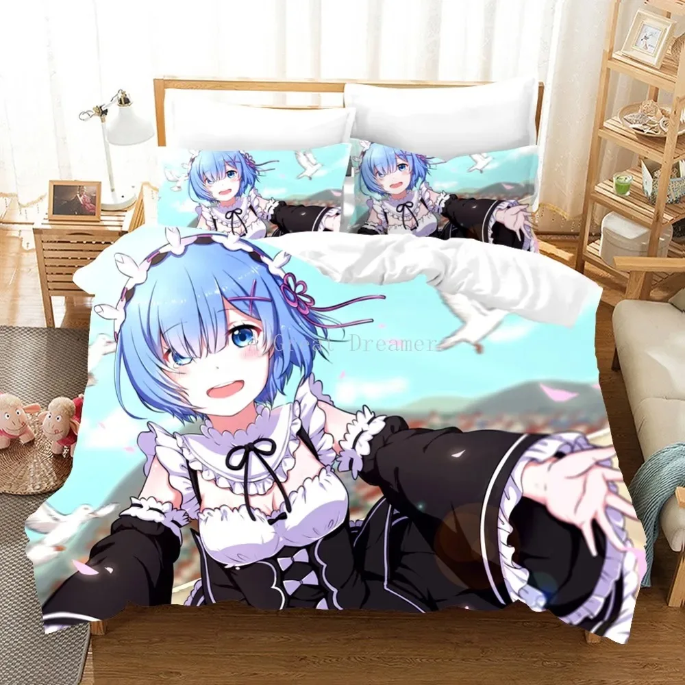 3D Rem Ram Anime Print Bedding Set Cartoon Gils Duvet Covers Pillowcases Comforter Bedding Sets Bedclothes Bed Linen