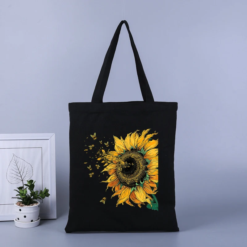 Bolsa de compras de lona con estampado de abeja, bolso de mano de gran capacidad, bolso escolar para estudiantes