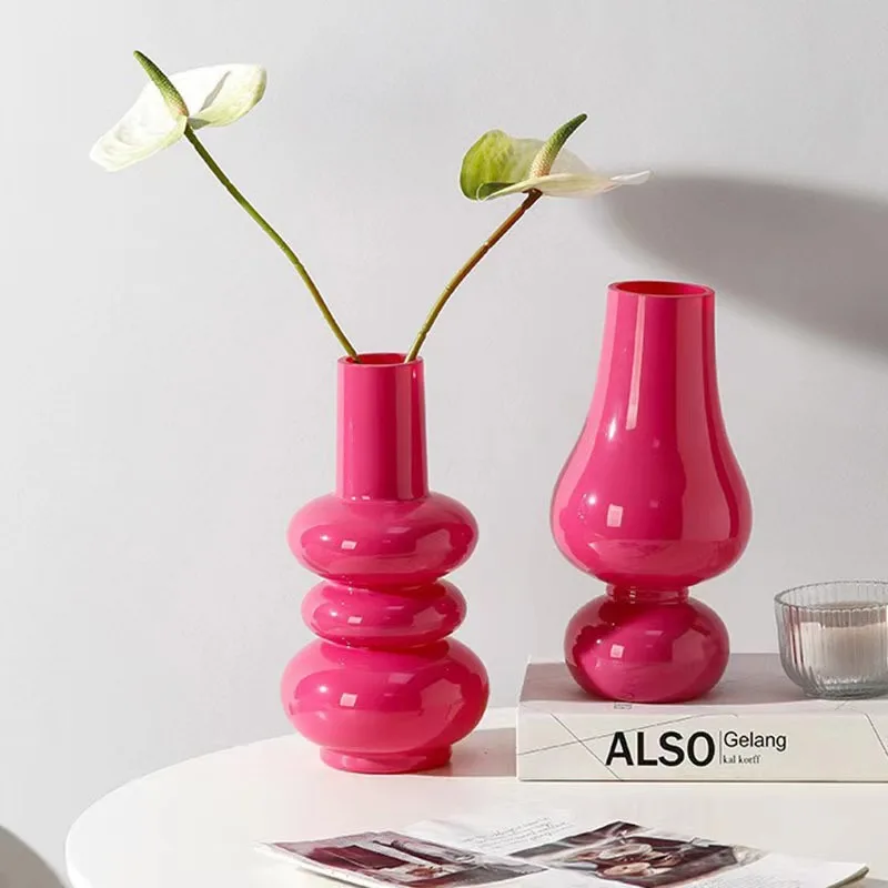 

Rose Red Simple Glass Vase Hydroponic Flower Special-shaped Flower Arrangement Home Ornament Pink Desktop living room decoration
