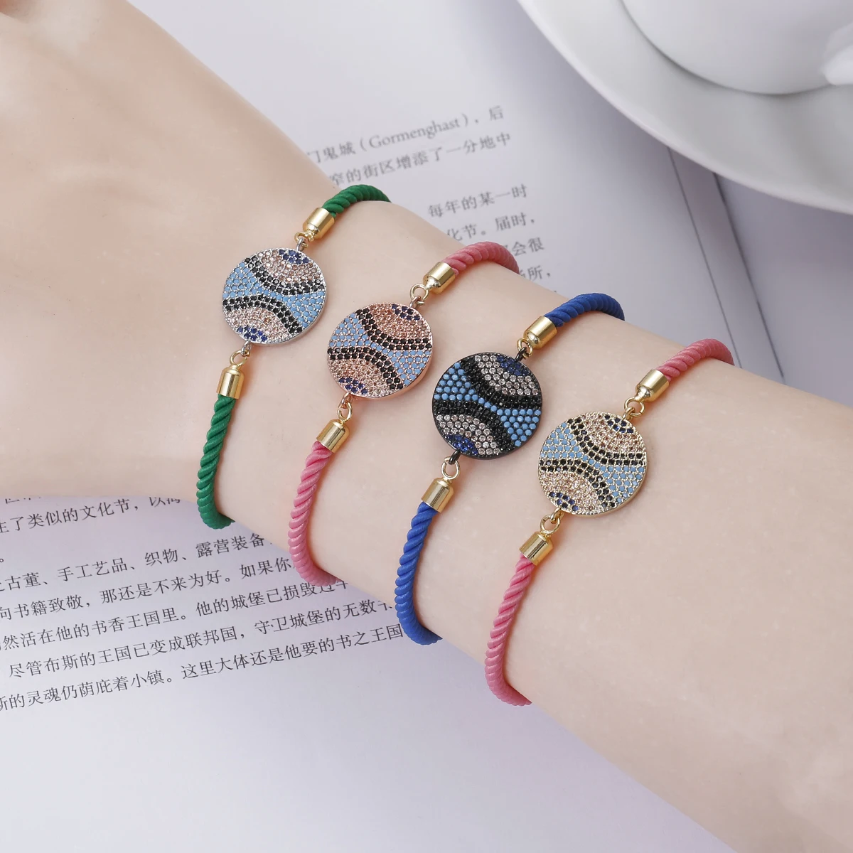 Copper Disc Micro-set Zircon Colored Braided Bracelet Fashion Accessories Ladies Bracelets for Birthday Present