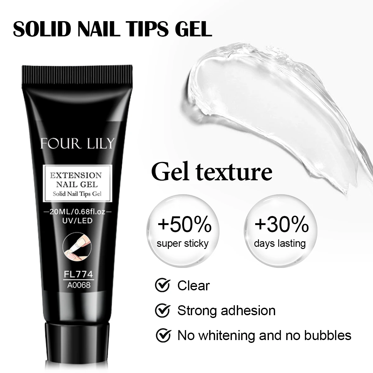 20ml Solid Nail Tips Gel for Press On Nails, Adhesive 3 in 1 Nail Gel for Fake Nails, Super Strong Acrylic Nail Gel