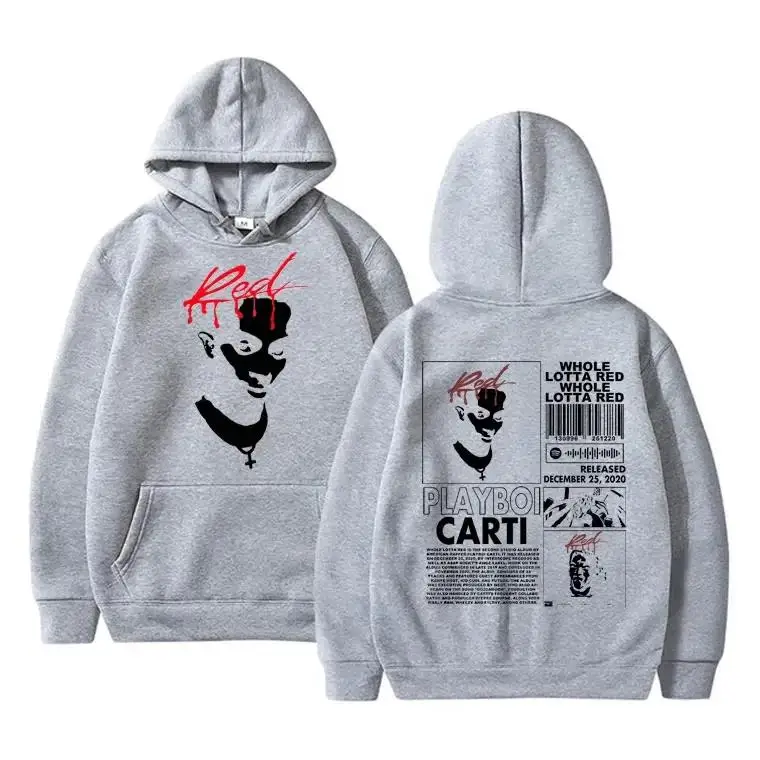 Playboi Carti Hoodie Red Album Graphic Sweatshirt Mens Womens Hip Hop Vintage Oversized Hoodies Streetwear