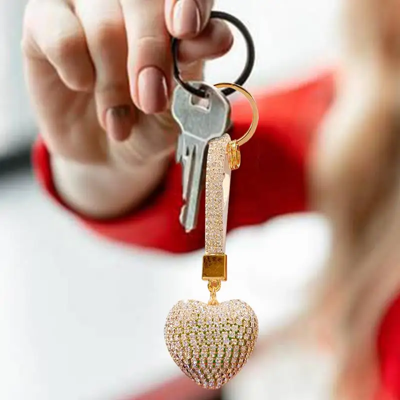 Cute Heart Keychain Girls Glitter Key Ring For Women Charm Car Bag Accessories Key Chain