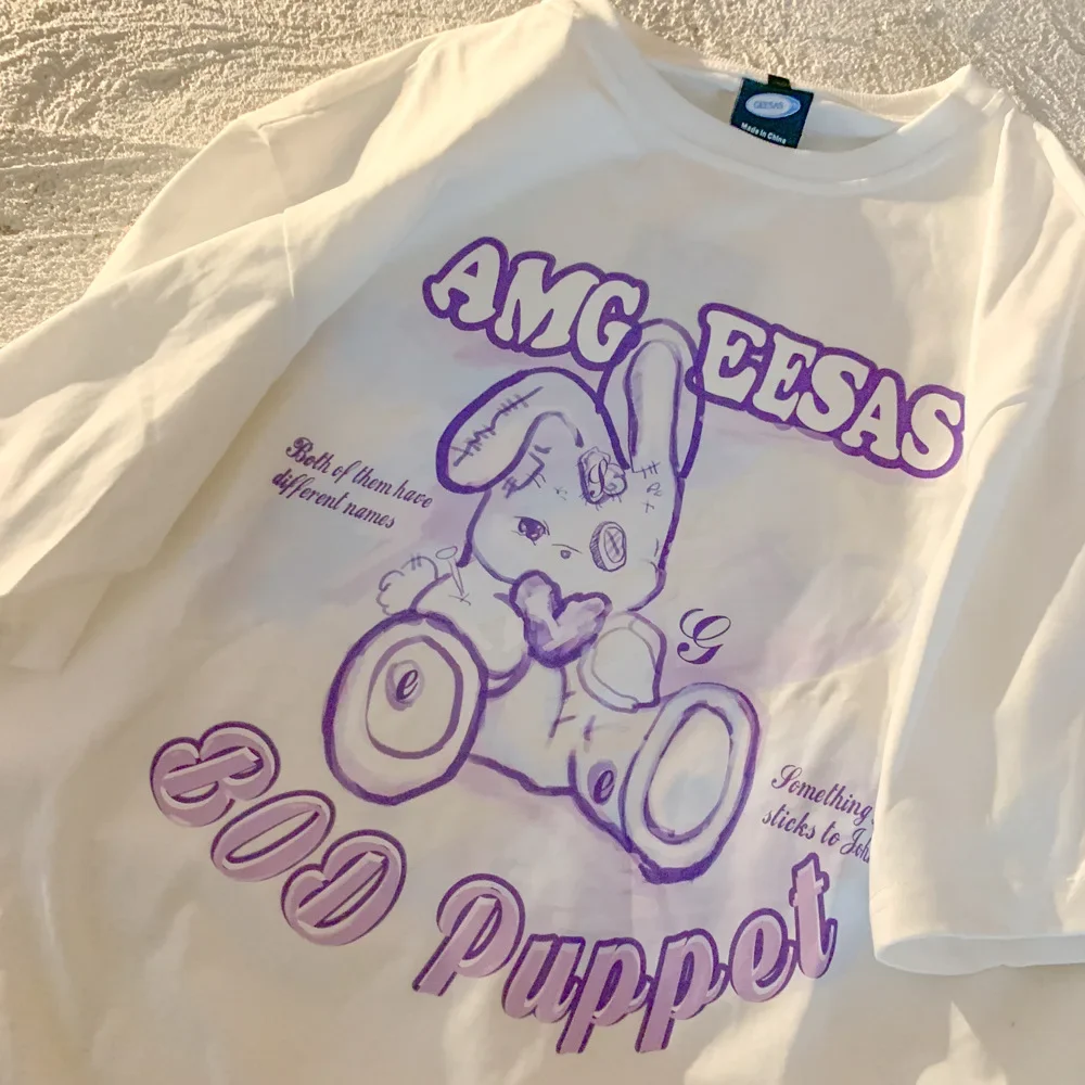 

Summer Vintage Women T Shirt Rabbit Print Clothes Gothic Oversized Female Tee Shirt Short Sleeve Y2K Tops Tee Streetwear