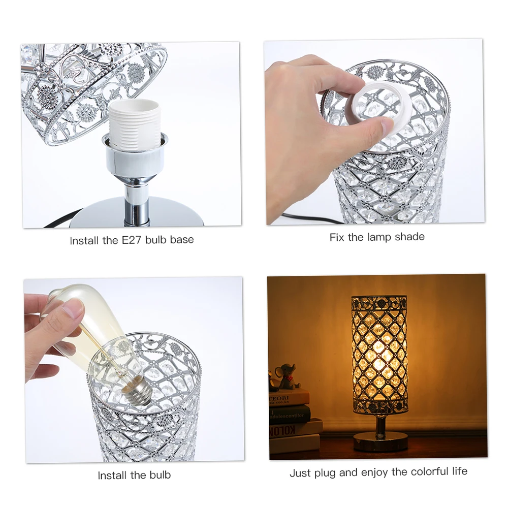 โคมไฟตั้งโต๊ะข้างเตียงโทมไชน์ คริสตัล ซิลเวอร์โคมไฟตั้งโต๊ะตกแต่งสำหรับห้องนอนห้องนั่งเล่นห้องรับประทานอาหารร้านกาแฟตู้หนังสือ