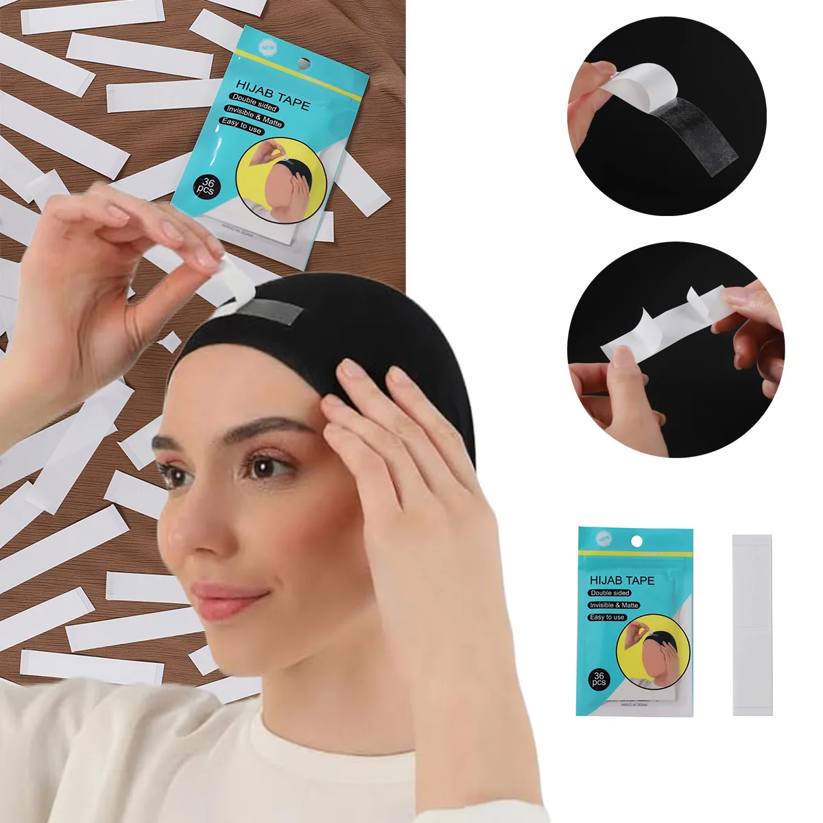 1 حزمة (36 قطعة) اكسسوارات الحجاب المظلة المشكل الشريط مزدوج الوجهين وشاح أشرطة للنساء المسلمات الحجاب الشريط