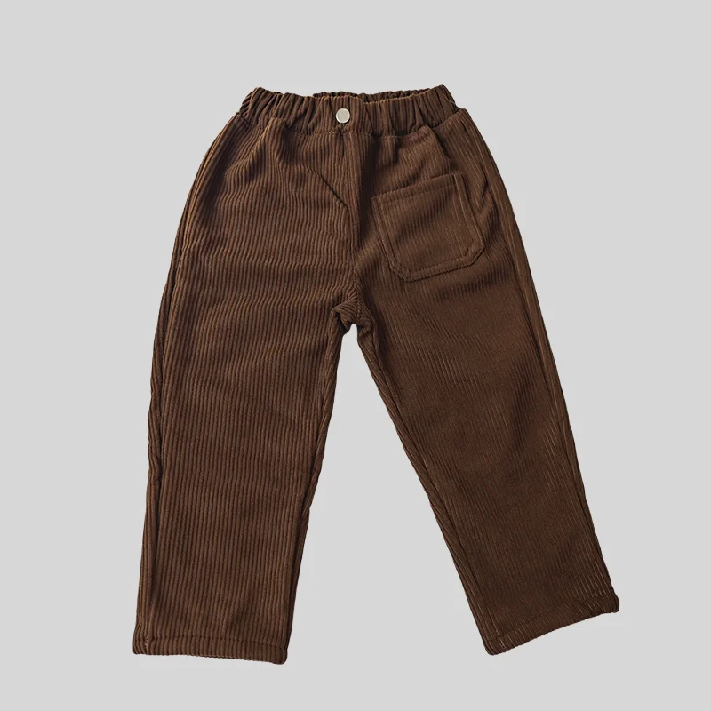 

Children's Clothing Corduroy Thicken Linin Pants Solid Color Loose Spring Autumn Trousers Kids’ Casual Pants with Pocket