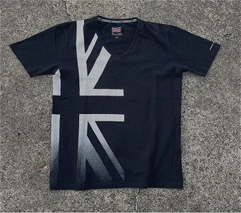 

European and American street fashion trend summer personalized retro flag print black and white spliced ​​short-sleeved T-shirt