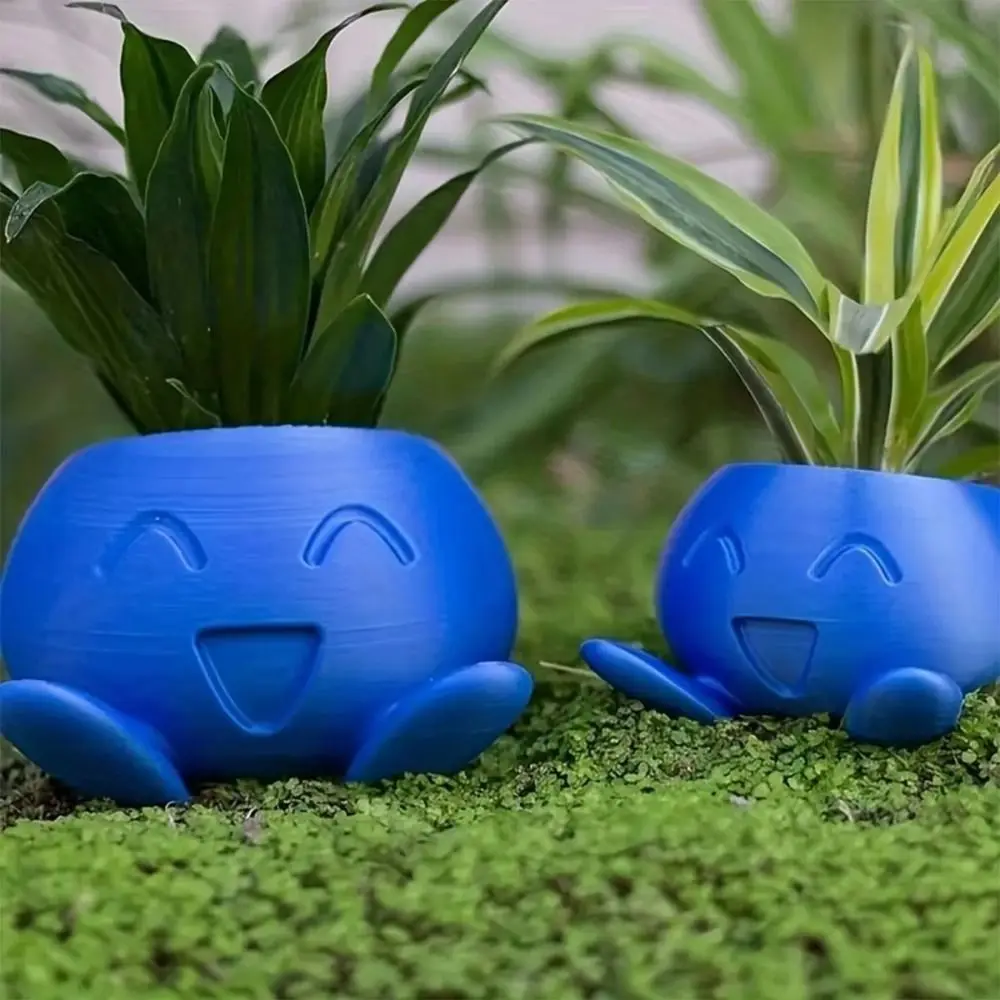 3D Plastic Plant Pot Blue Cartoon Smiling Flower Pot Succulent Flowerpot Home Decoration