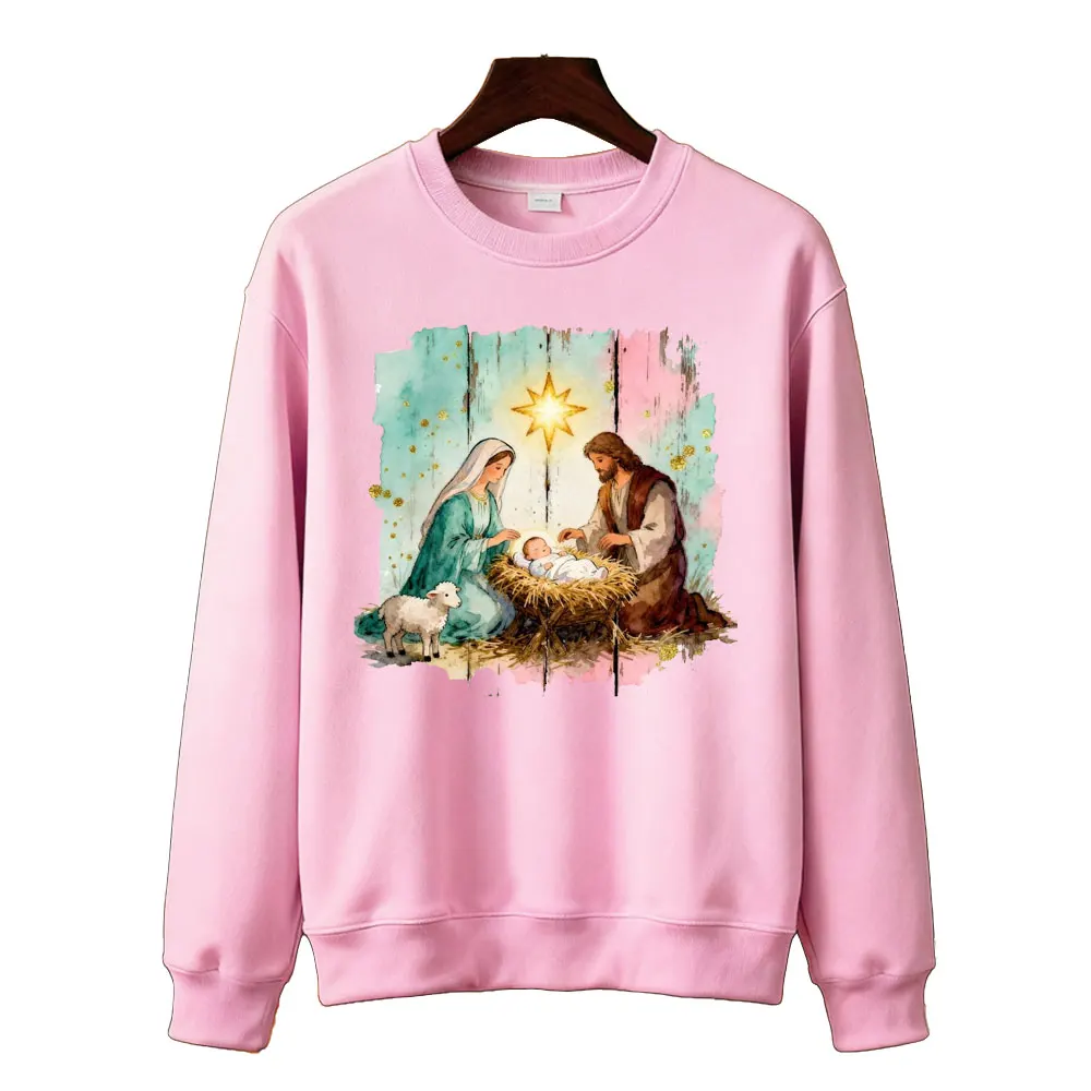

Рождественская сцена Иисус Рождество PNG Oh Holy Night Христианский рождественский дизайн Религиозный праздник Вера Сублимационная толстовка