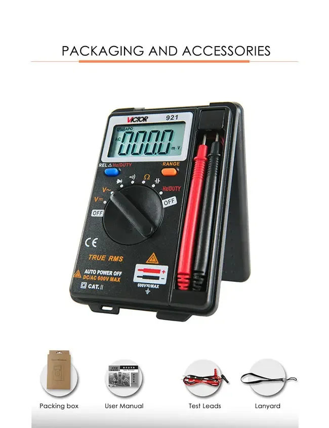 Victor Vc921 4000 Counsts Mini Palm Digitale Multi-Meter Spanningsweerstandscapaciteit Opvouwbare Multitro Elektrische Tester