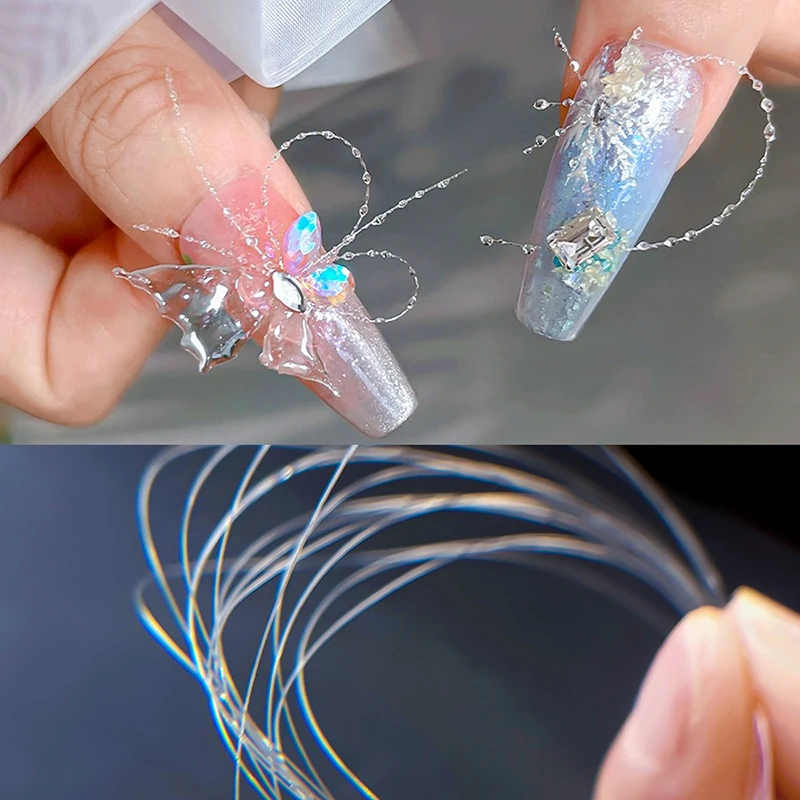 100 m stile sognante decorazione fata seta nail art farfalla di cristallo linea trasparente accessori per unghie decorazione glitter per unghie