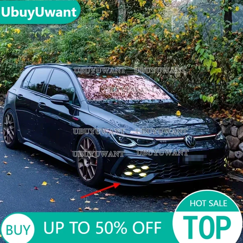 For VW Golf MK8 R-Line / GTI  2020+ Car Bright Black Front Bumper Side Splitter Spoiler Trim Fog Light Canard