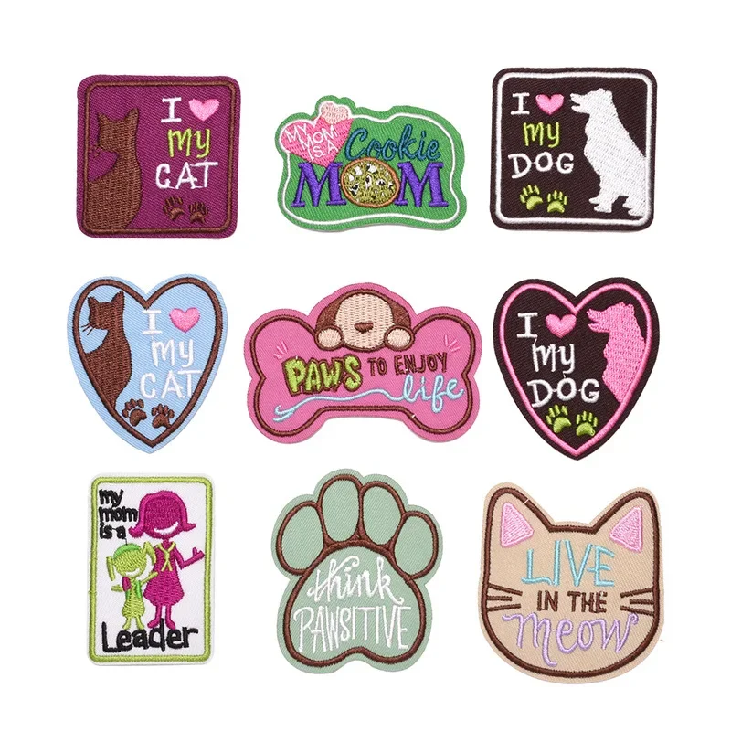 

50pcs/Lot Luxury Pink Embroidery Patch Letter Love Mom Cat Dog Claw Shirt Bag Clothing Decoration Accessory Craft Diy Applique