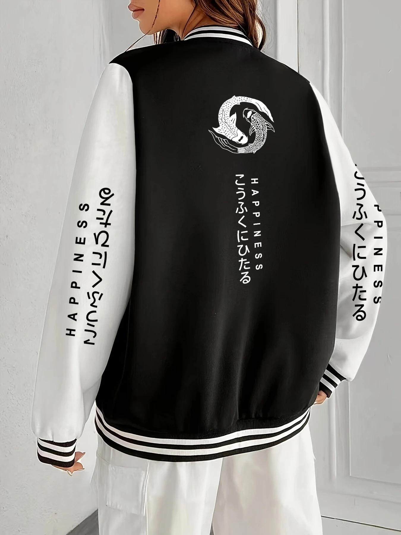 

Two Koi Carps Of Happiness Print Baseball Jersey Women Loose Casual Clothing Fashion Button Jacket Autumn Soft Jackets Unisex