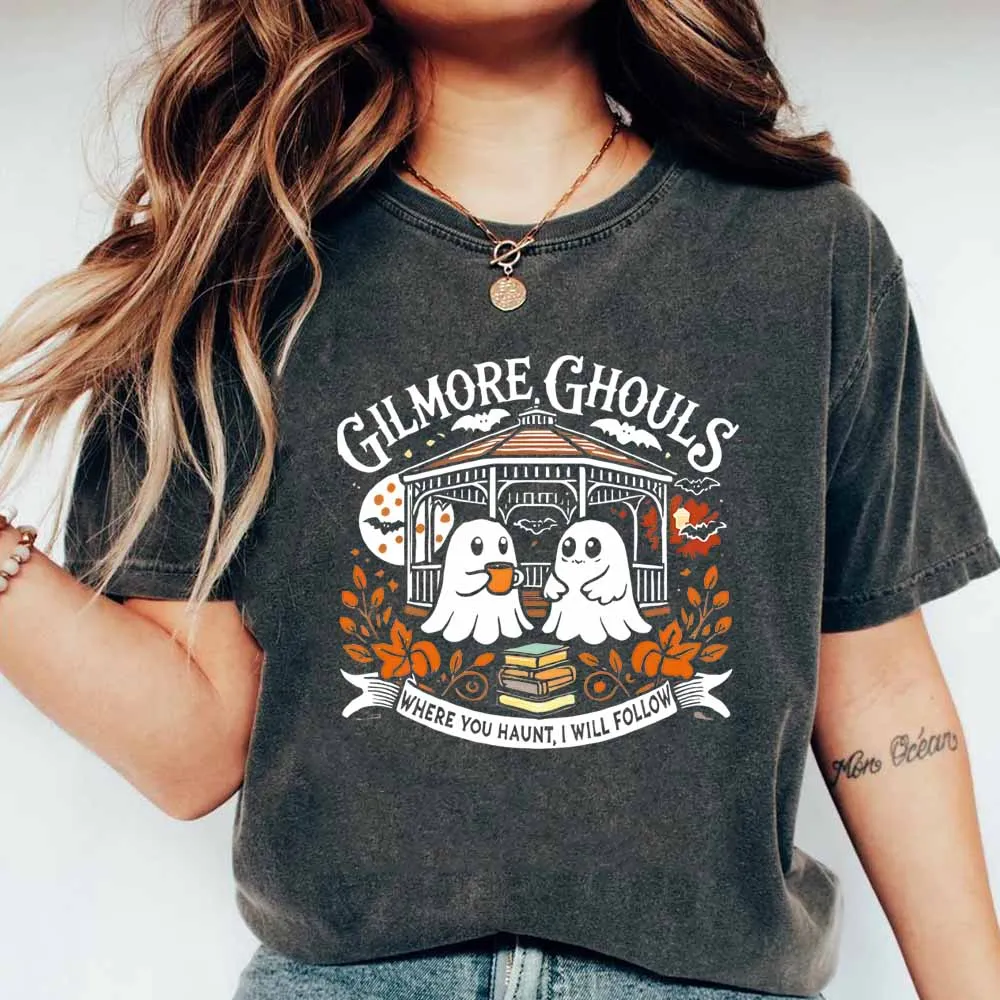 Gilmore Ghouls T-shirt Halloween Fall Vibes Shirt Autumn Festival Tshirt Retro Spooky Fall Shirts Women Short Sleeves Fall Tops
