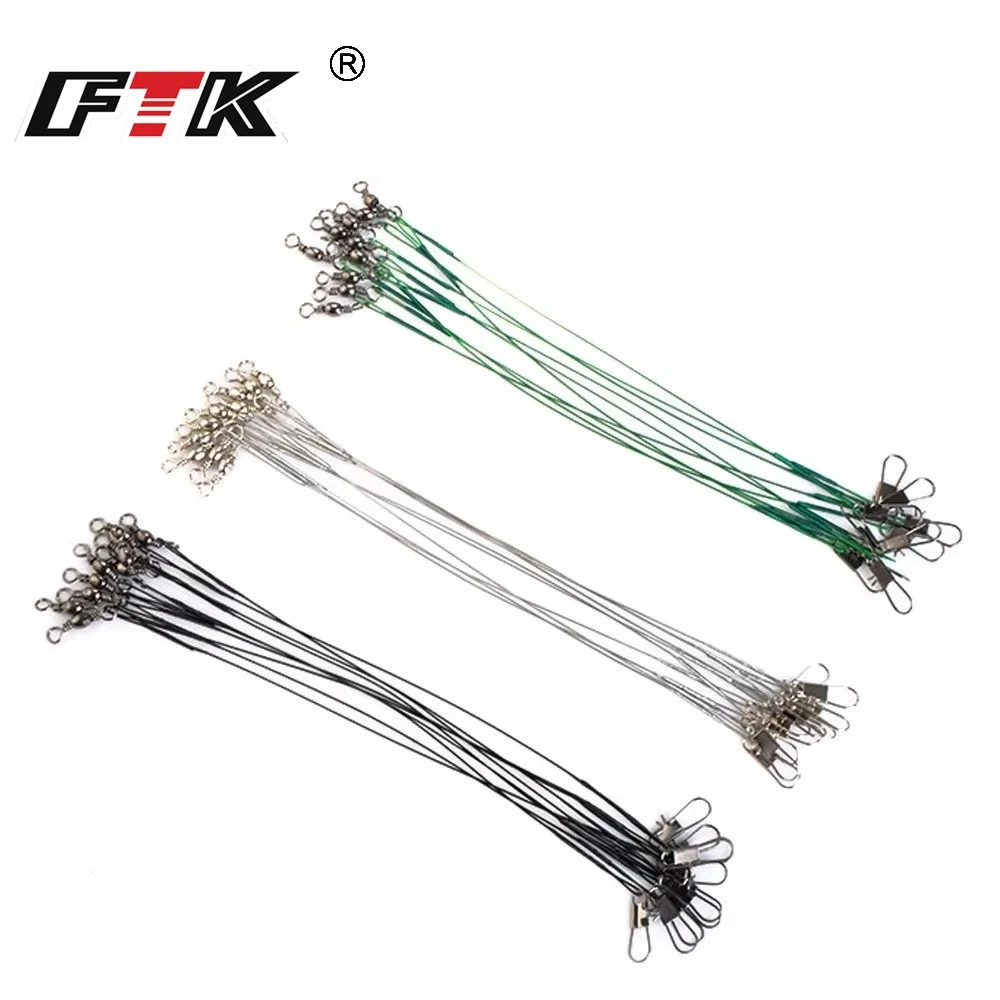 FTK 10 szt. 15/20/25/30cm Przypon ze Stali Nierdzewnej z Krętlikiem, Linka 20LB do Żyłki Wędkarskiej, Akcesoria