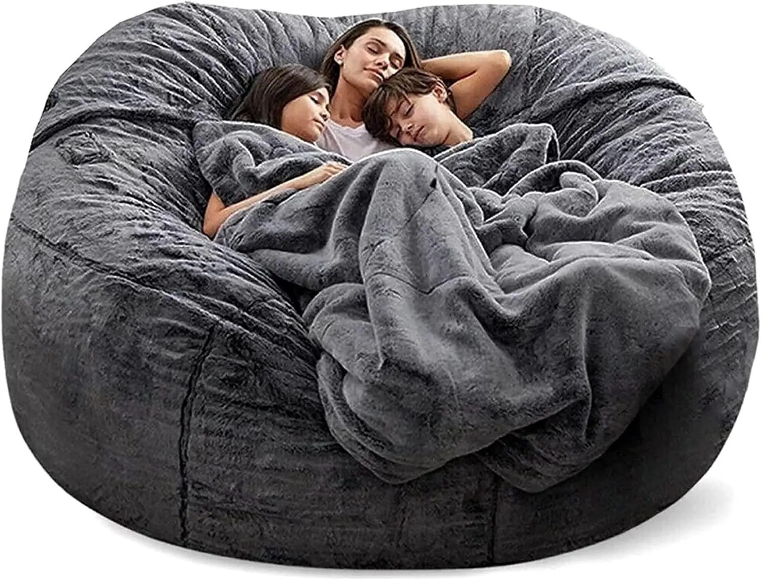 Giant Soft Fluffy Fur Bean Bag Chair Cover for Adults (Cover ONLY NO Filler) 7ft Black Big Bean Bag Bed Oversized Lazy Bean