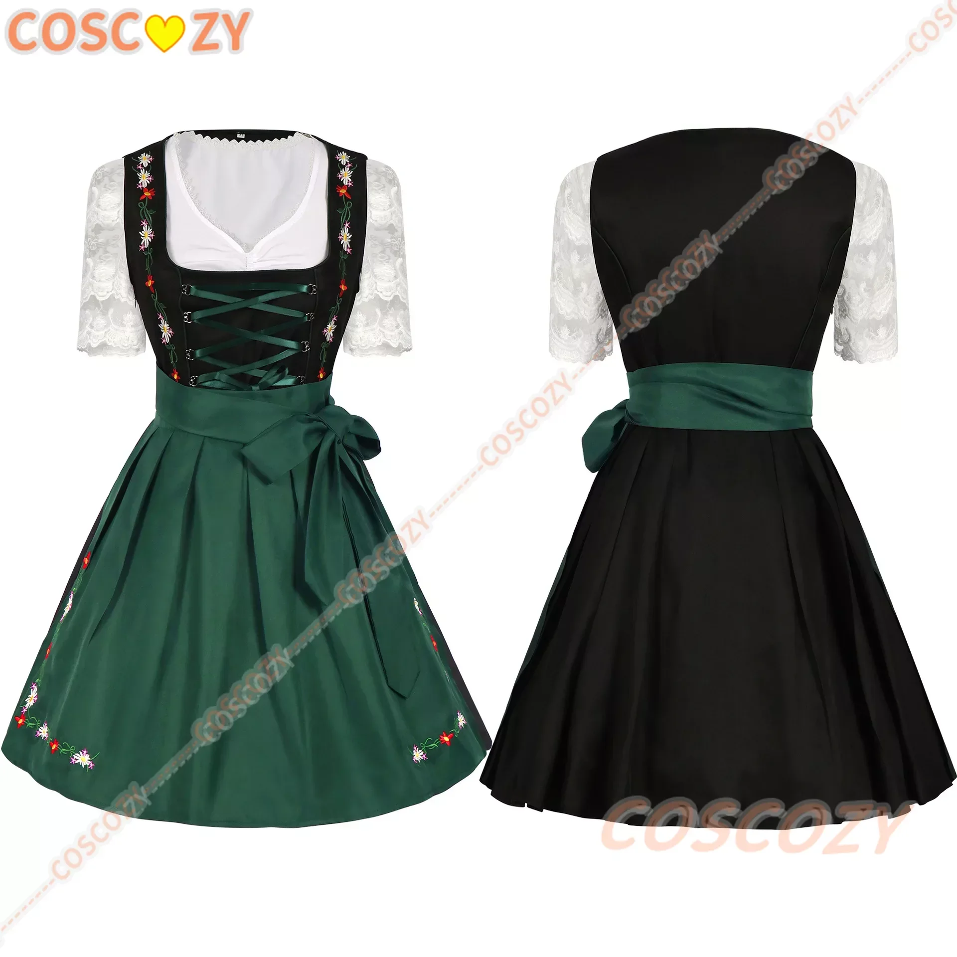 

Germany Oktoberfest Womens Vintage Green Dress Short Sleeve Beer Dress Casual Skirts Medieval Skirt Women Oktoberfest Cosplay