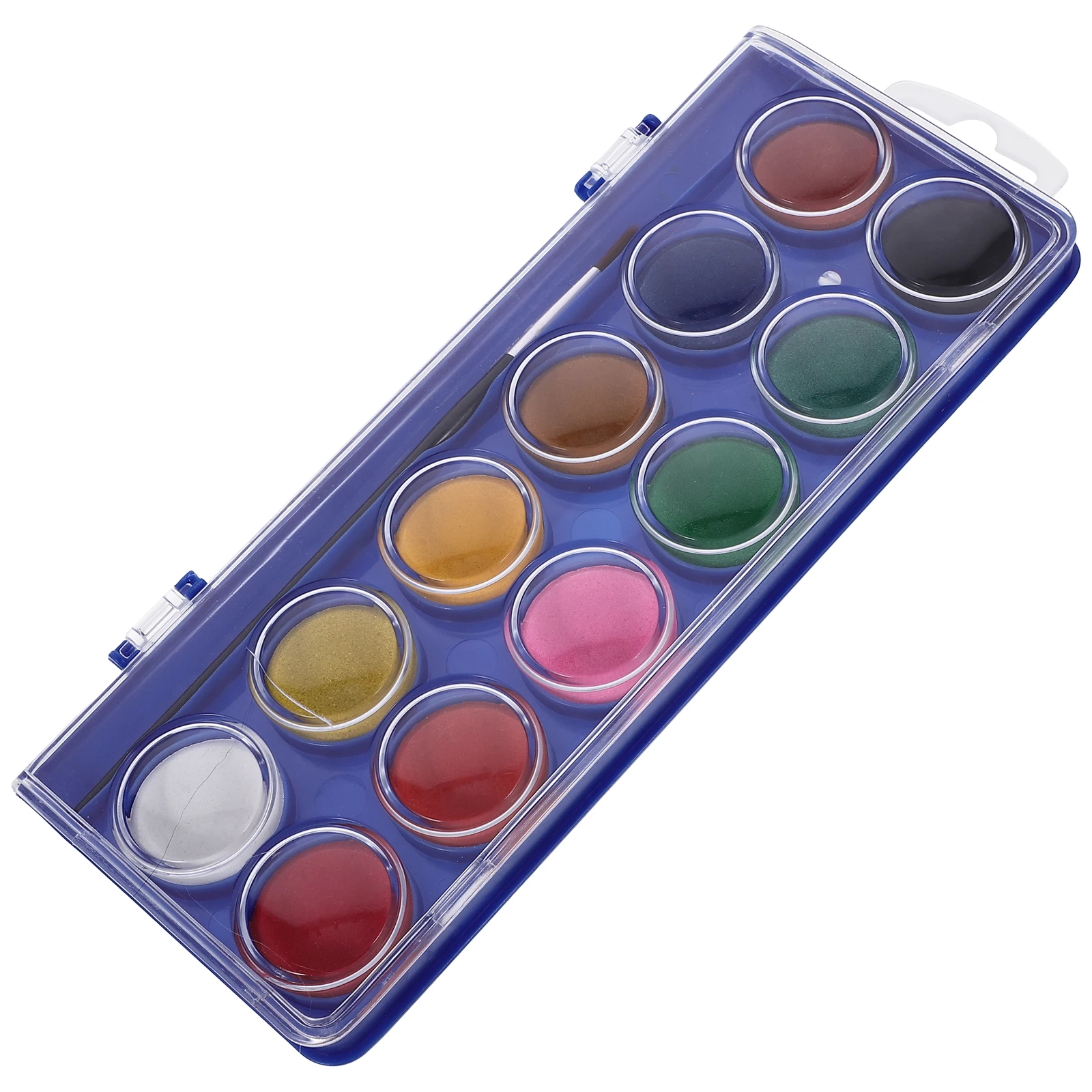 

12 Colors Watercolor Paint Set Vibrant Solid Pigment Semi-Moist Formula With Brush Portable Box Lid As Mixing Tray For Artists