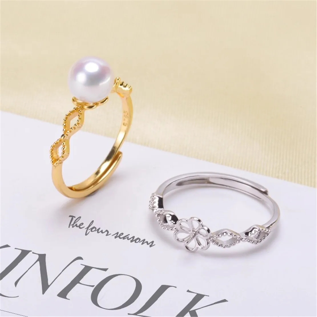 

S925 Silver Sterling Ring Inlaid Zirconia Half Hole Pearl Ring Base Resizable Design DIY Handmade Fine Jewelry Ring Accessories