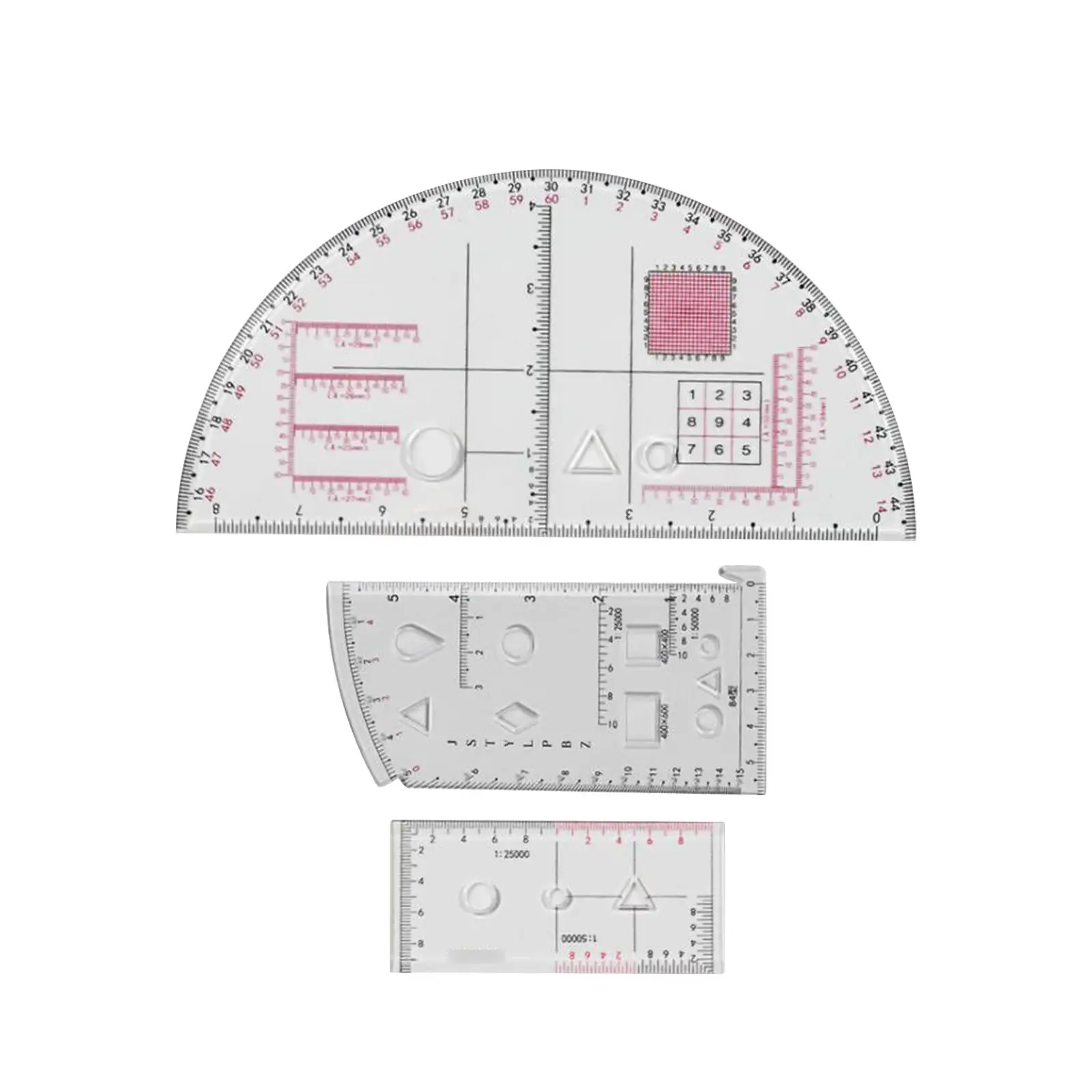 3Pcs Math Protractor Learning Tool Lightweight Measuring Tool Geographic Coordinate Ruler for Office Woodworking Home