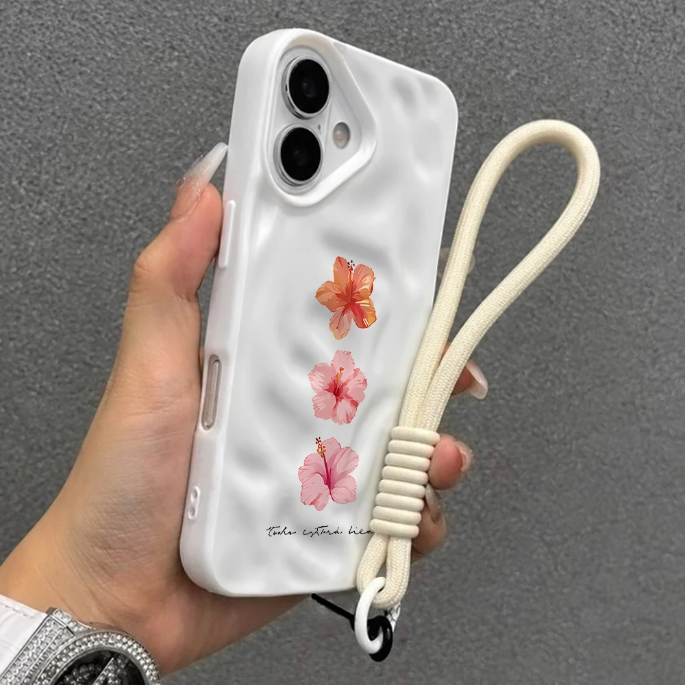 Einfache Hibiskusblüten-Silikon-Handyhülle für iPhone 17 15 13 11 12 14 16 17 Pro Max 14 15 Plus Air mit Lanyard-Hülle – Detail 6