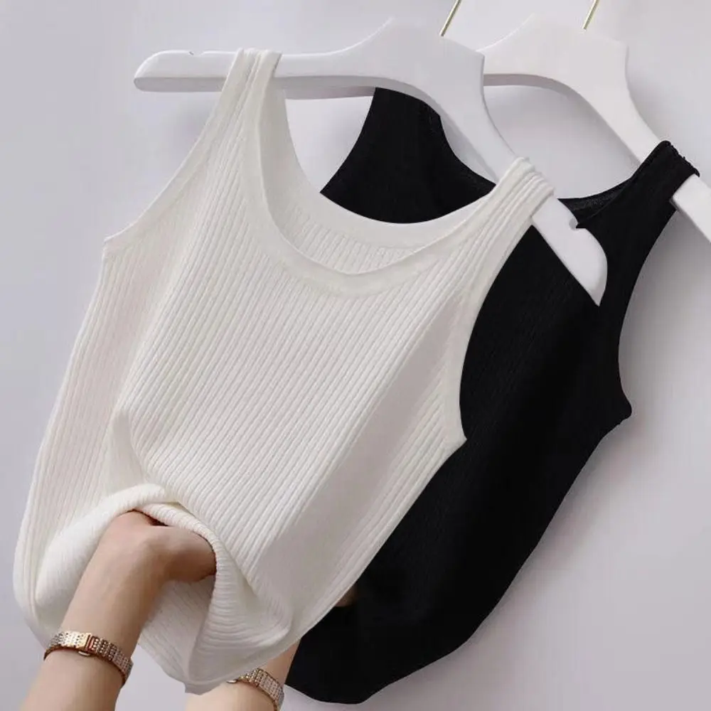 2024 Polyester Sexy Sleeveless Camisole Basic Top Solid Color Summer Camisole T-Shirt Streetwear Tees Round Neck Crop Tops Girls