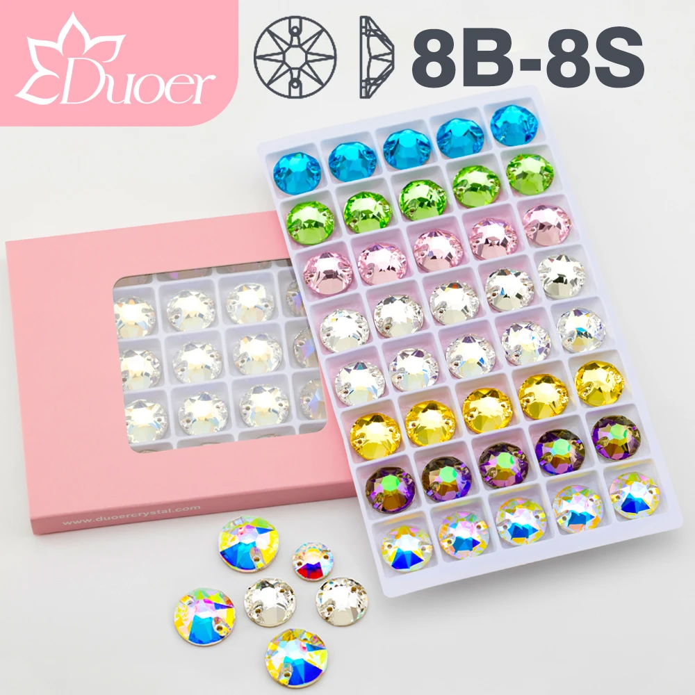 DUOER 8 Big 8 Small Multiple-Colors Top Quality Glass Sew On Rhinestones Crystal FlatBack Sewing Stones For Clothes Decorations