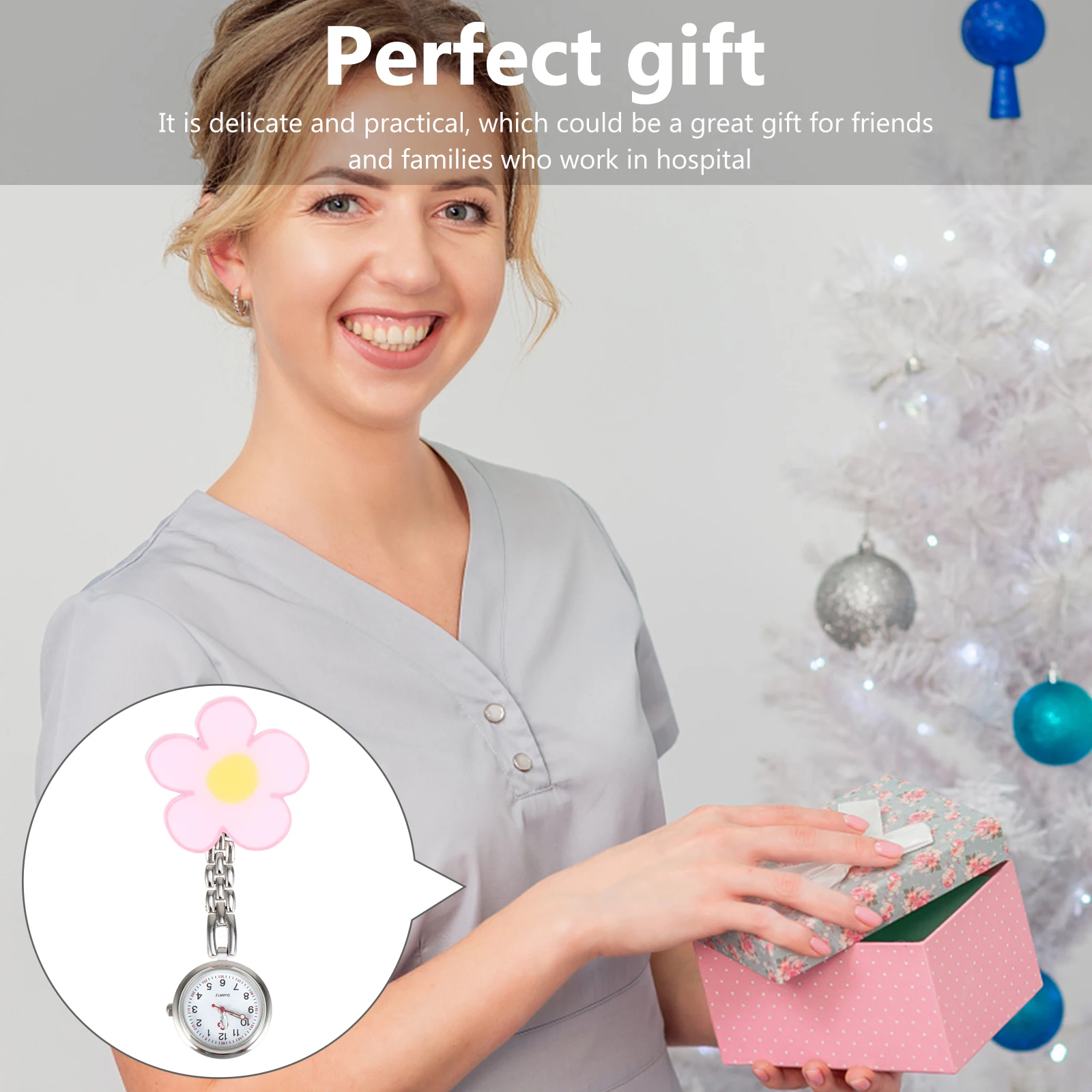 

Cartoon Pocket Pocket Watch Quartz Movement Glass Mirror Nurse Clip on Flower Accessory Gift Idea