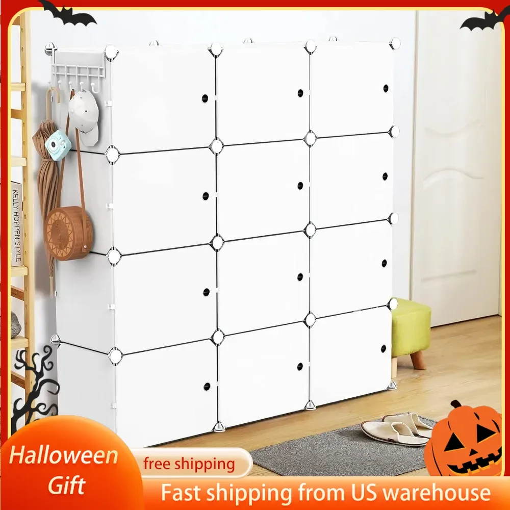 

Portable Shoe Rack Organizer 48 Twin Tower 4-level Entryway Shelf Storage Racks Stackable Space Saver White