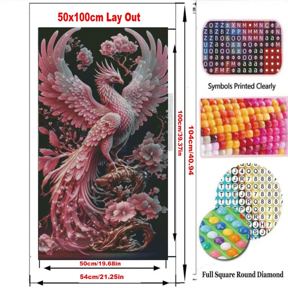 PHOENIX-Diamond painting, full square and round, mosaic embroidery, handmade, cross stitch kits, pink, Eagle, home decor