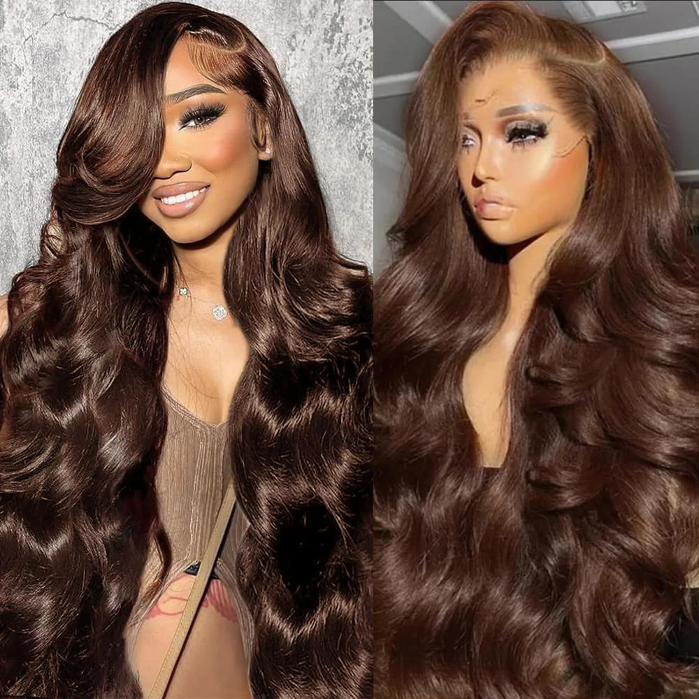 

Шоколадно-коричневый парик с волнистыми локонами, 13x6 HD Lace Frontal, из натуральных волос, 13x4 Lace Front, 36-38 дюймов, предварительно снятая линия роста волос, окрашенный, для женщин
