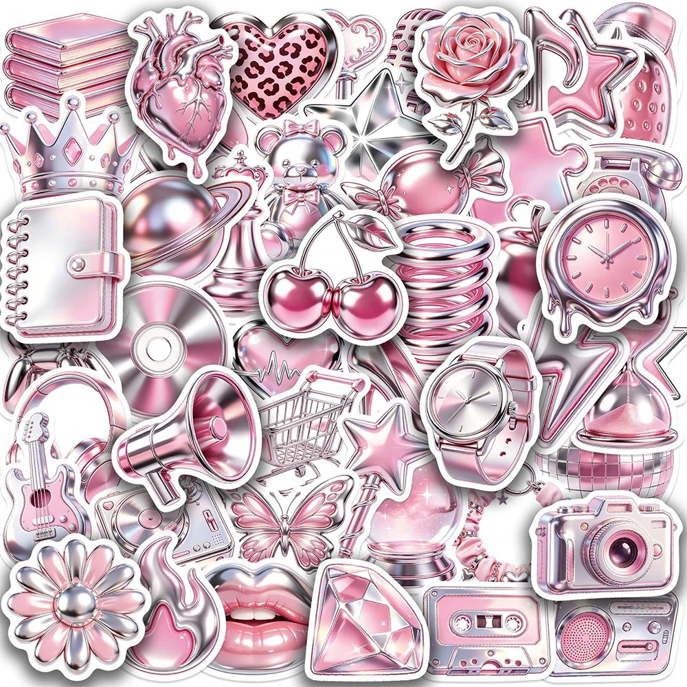 10/30/50pcs Cartoon Ins Style Silver Pink Art Stickers Cool Aesthetic Graffiti Decals Skateboard Suitcase Phone Case Sticker Toy