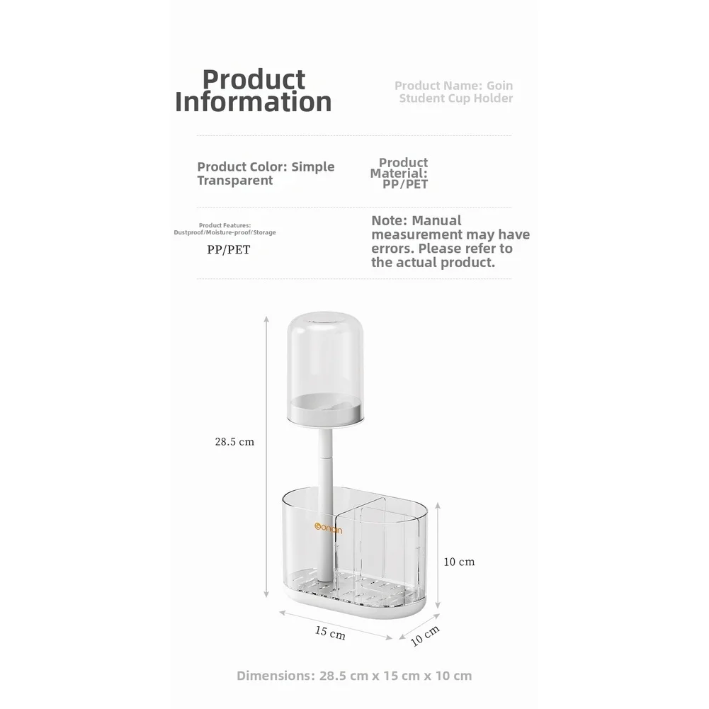 Toothbrush Holder with Dustproof Cover Wall Mountable No Drill Design 15 10 28.5cm for Easy Cleaning Maintenance