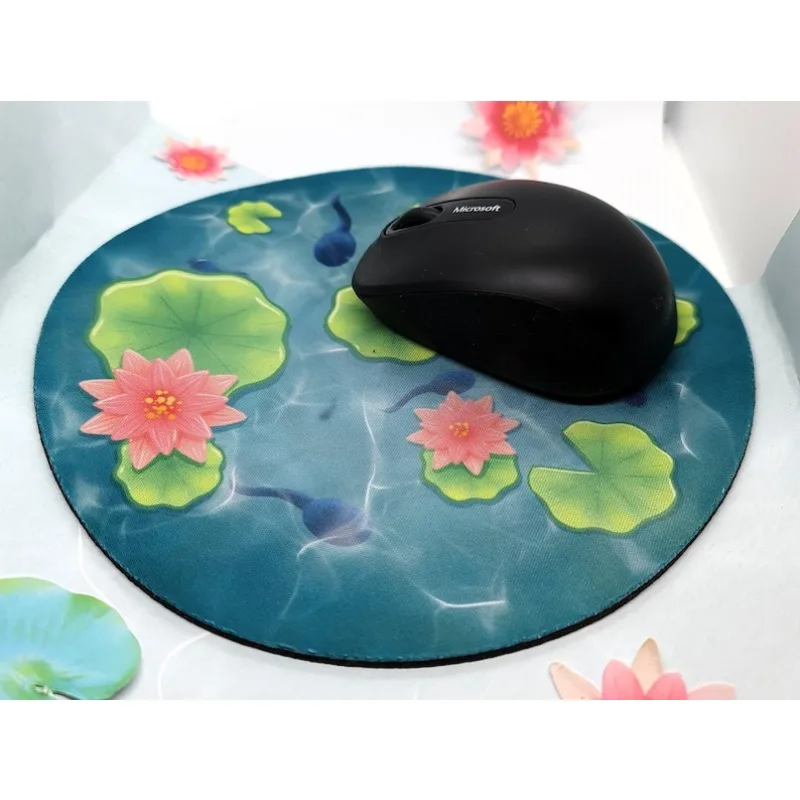 Маленький круглый коврик с зеленой лилией, коврик для мыши «сделай сам», лягушка, искусство, каваи, канцелярские принадлежности, водяные лилии, офисный декор для рабочего стола, аксессуары для стола на заказ